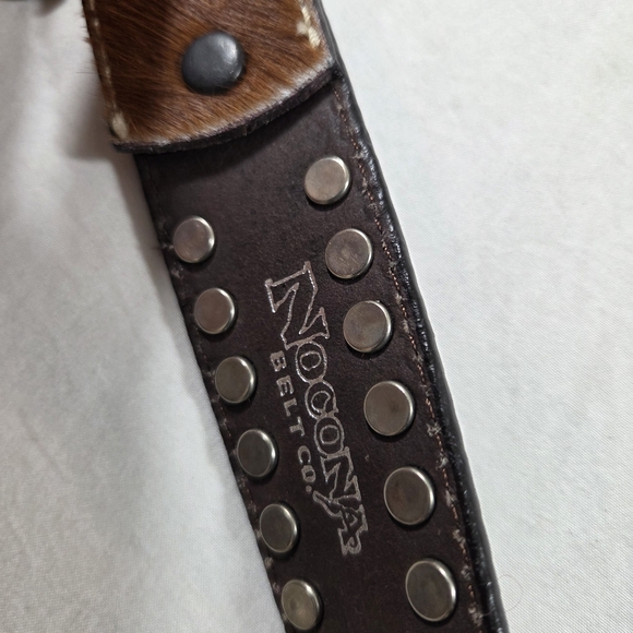 NOCONA Belt Leather Brown White Western Belt Silver Details Cowhide Large Unisex - Picture 7 of 8